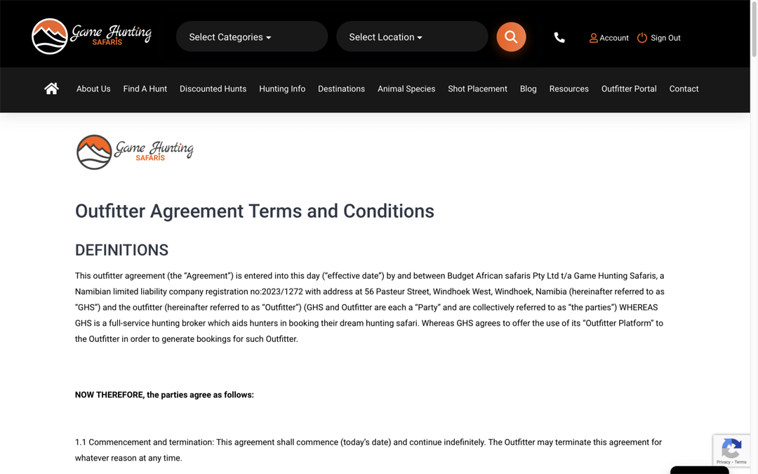 Outfitter Agreement Terms and Conditions