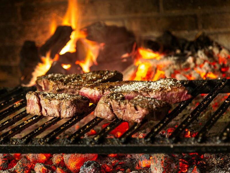 Meat grilling over an open fire