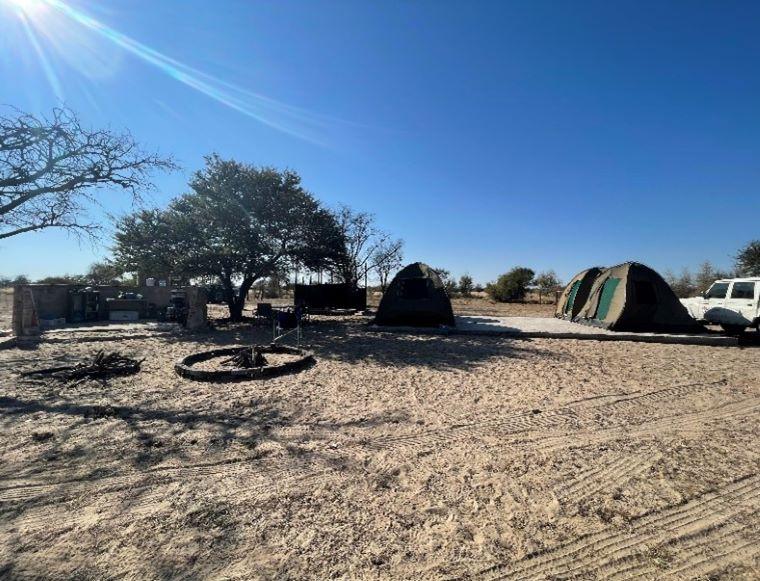 Campsite with tent in the Kalahari.