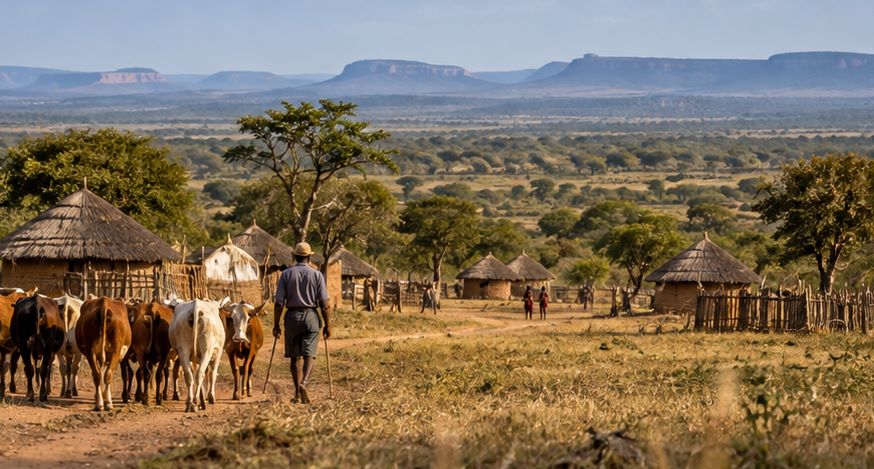 Cattle and village near Zimbabwean buffalo hunting country.jpg